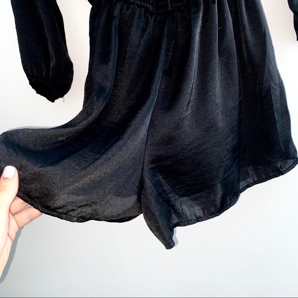 New Ruffle Black Silky Romper Jumpsuit Chic - Picture 6 of 6